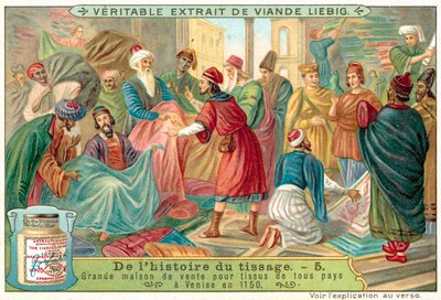 Marché à Venise vendant des tissus de nombreux pays, 1150 - European School
